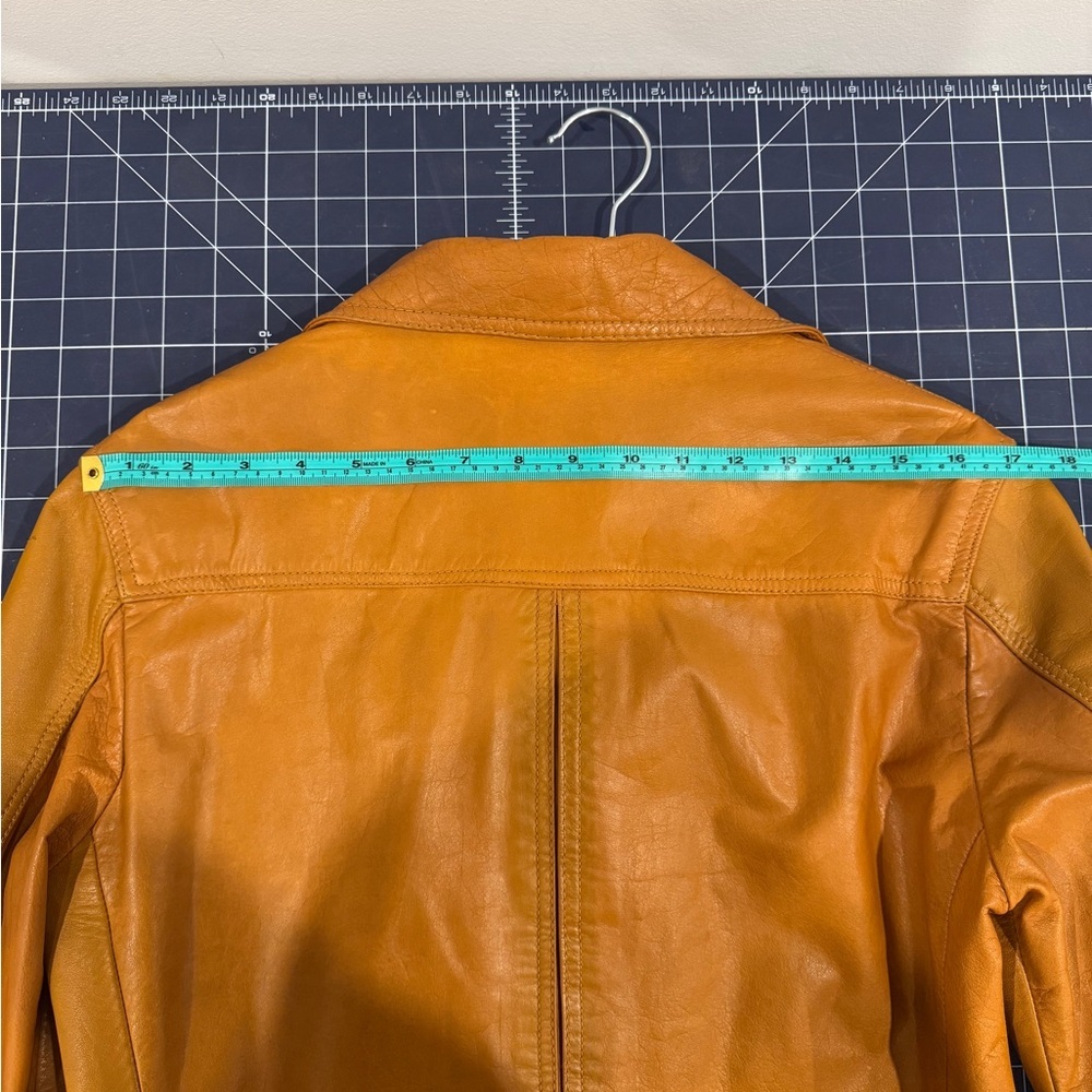 Vintage 100% leather cognac tan long line jacket small to medium euro 38 - Picture 17 of 17